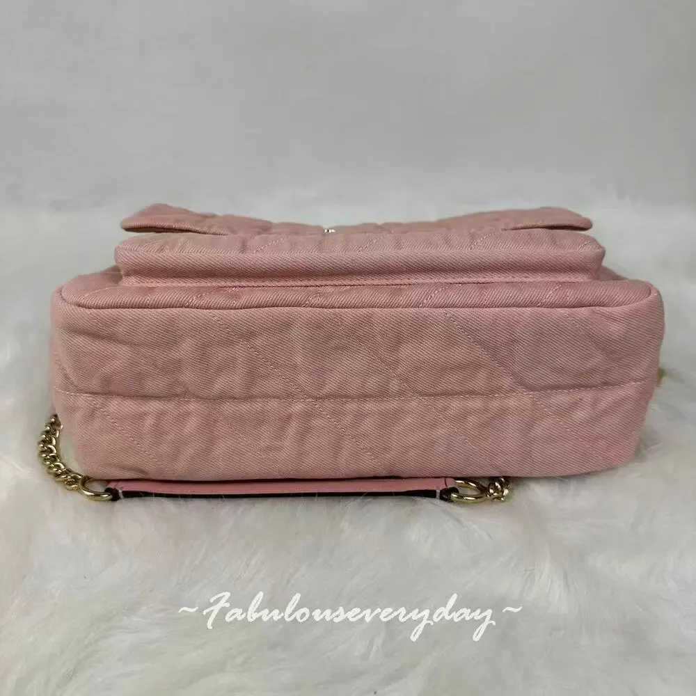 Coach Elodie Crossbody Bag In Loved Denim With Quilting CER78 Gold/Light Pink